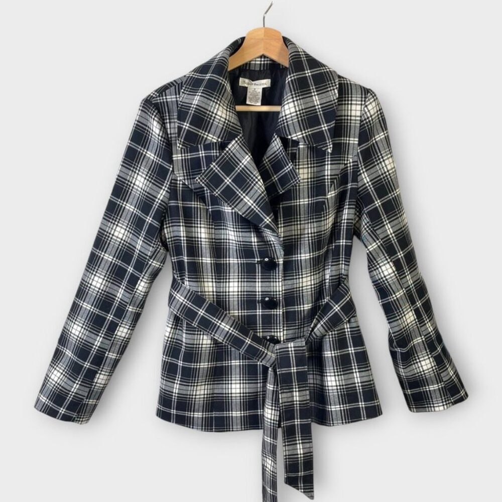 Susan Bristol Blazer Jacket MEDIUM Tie Waist Classic Black and White EUC